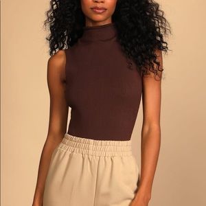 Classy Situation Brown Ribbed Sleeveless Bodysuit